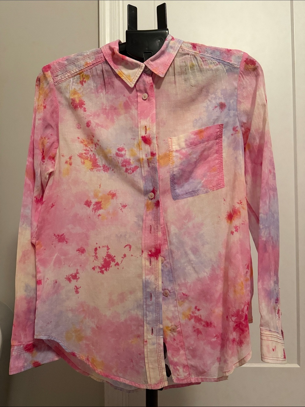 Anthropologie Pastel Pink Tie-Dye Button Front Blouse